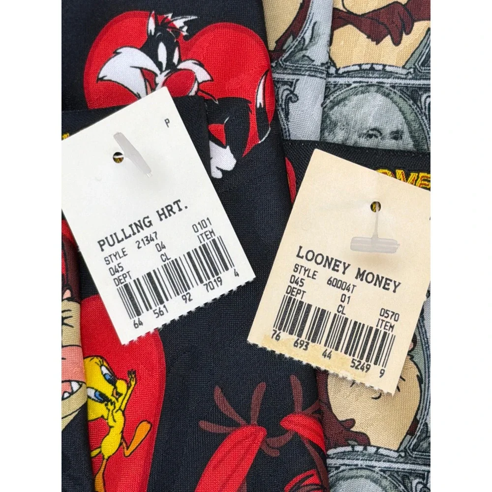Vtg Warner Bros. looney Tunes Mens Ties Lot of 2 Bugs Bunny Taz Tweedy Daffy New